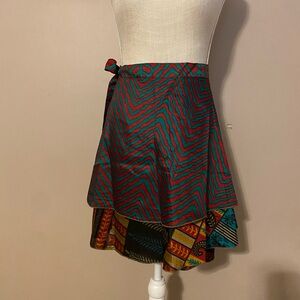 EARTHBOUND Red and Teal High-Low Wrap Skirt